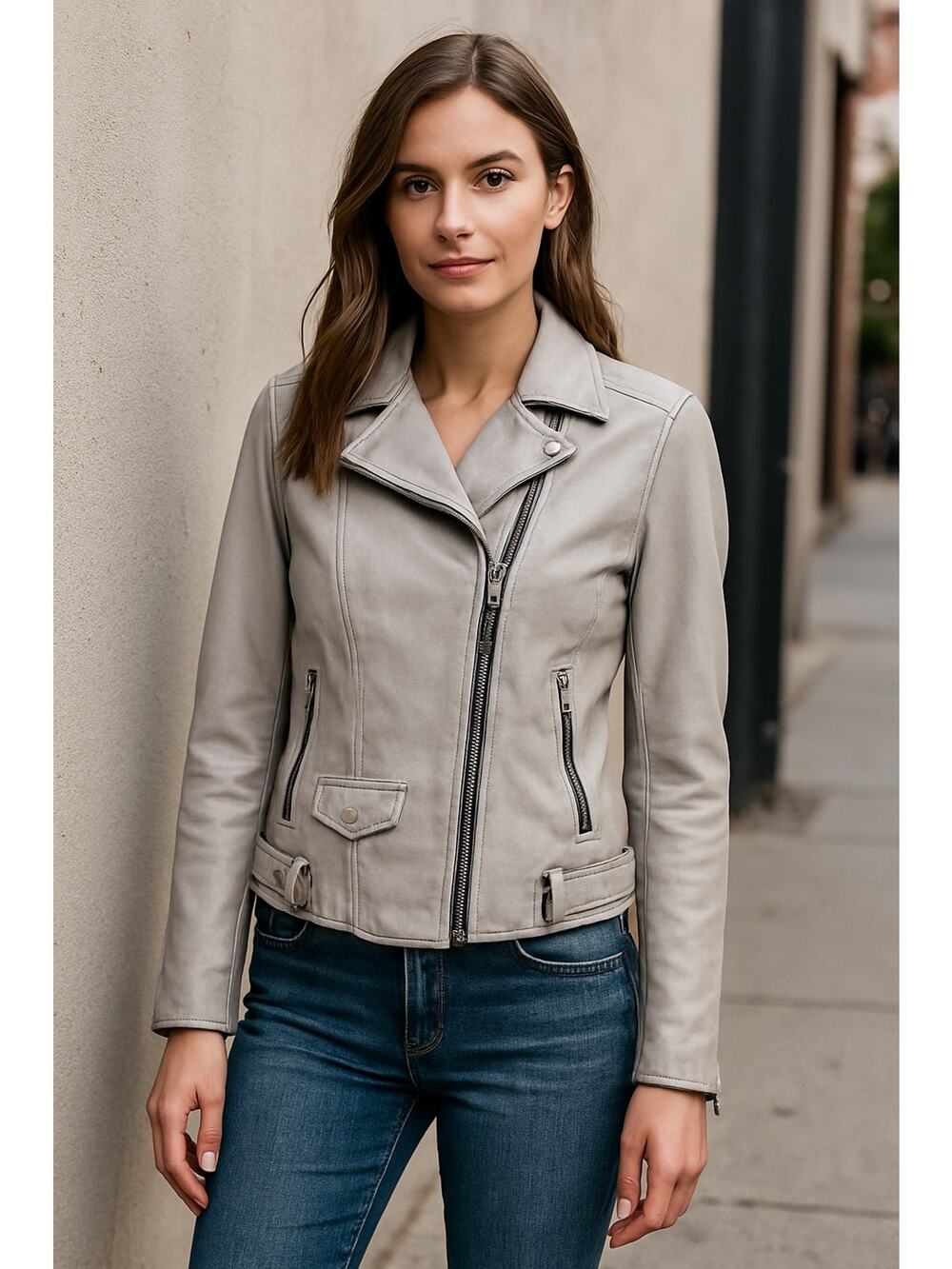 Wilsons Leather Gray Moto Jacket XS